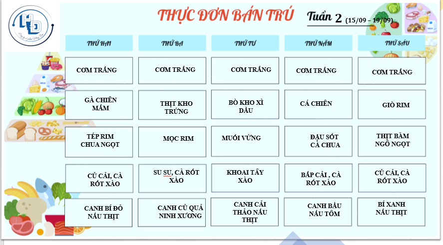 Thực đơn bán trú tuần 2 năm học 2025-2026